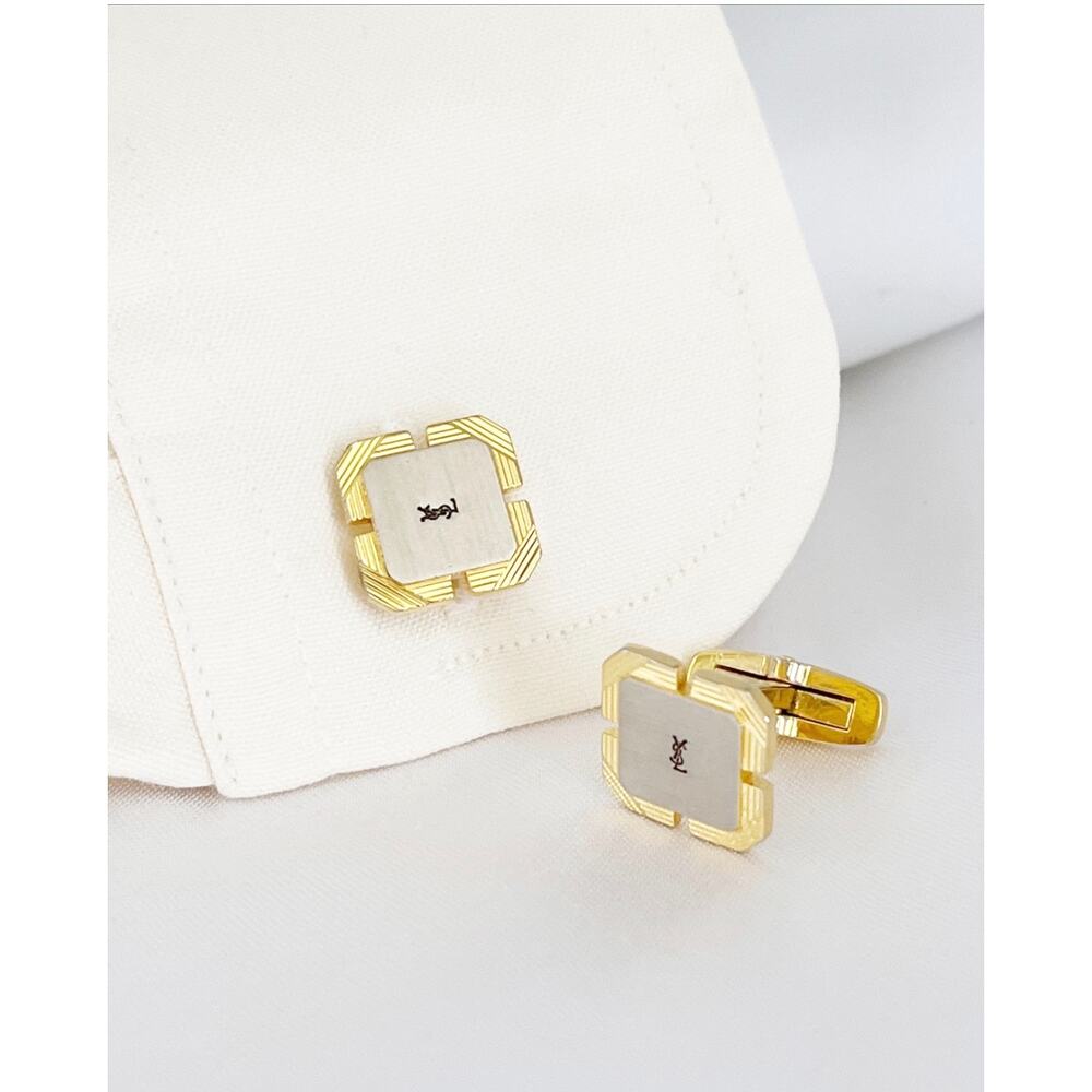 Yves Saint Laurent YSL Cufflinks Two-Toned Silver Gold Plated